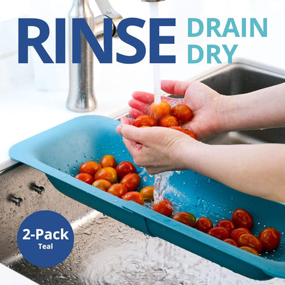 BLUE GINKGO Over the Sink Colander Strainer Basket - Wash Vegetables and Fruits, Drain Cooked Pasta and Dry Dishes - Extendable - New Home Kitchen Essentials (Grey, 1 Pack)