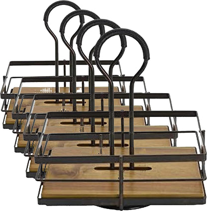 Mikasa Gourmet Basics Hanover Condiment Caddy with Rotating Caddy Organizer Design, Acacia Wood Insert - Durable, BPA-Free, Heavy-Gauge Carbon Structured Steel for Condiment Storage