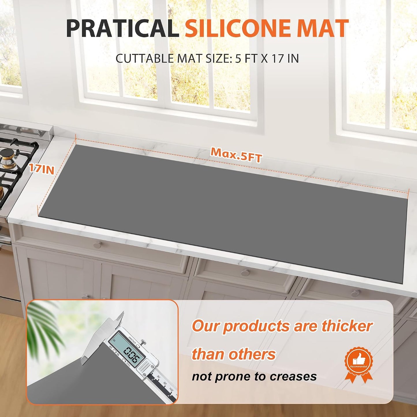 Silicone Mat Roll - Silicone Mats for Kitchen Counter, Heat Resistant Countertop Protector, Non-Slip Table Mat Desk Saver Pad, Multi-functional Cuttable Silicone Mat, Craft Mat - 17IN X 5FT