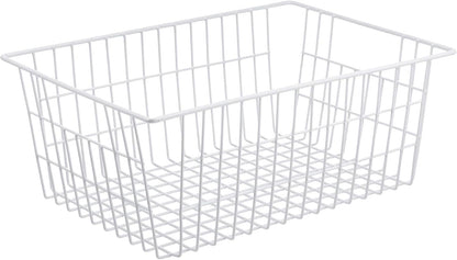 iPEGTOP Wire Storage Freezer Baskets, Set of 2 Large 15.4" Household Metal Organizer Storage Bins Basket for Kitchen Cabinets, Refrigerators, White