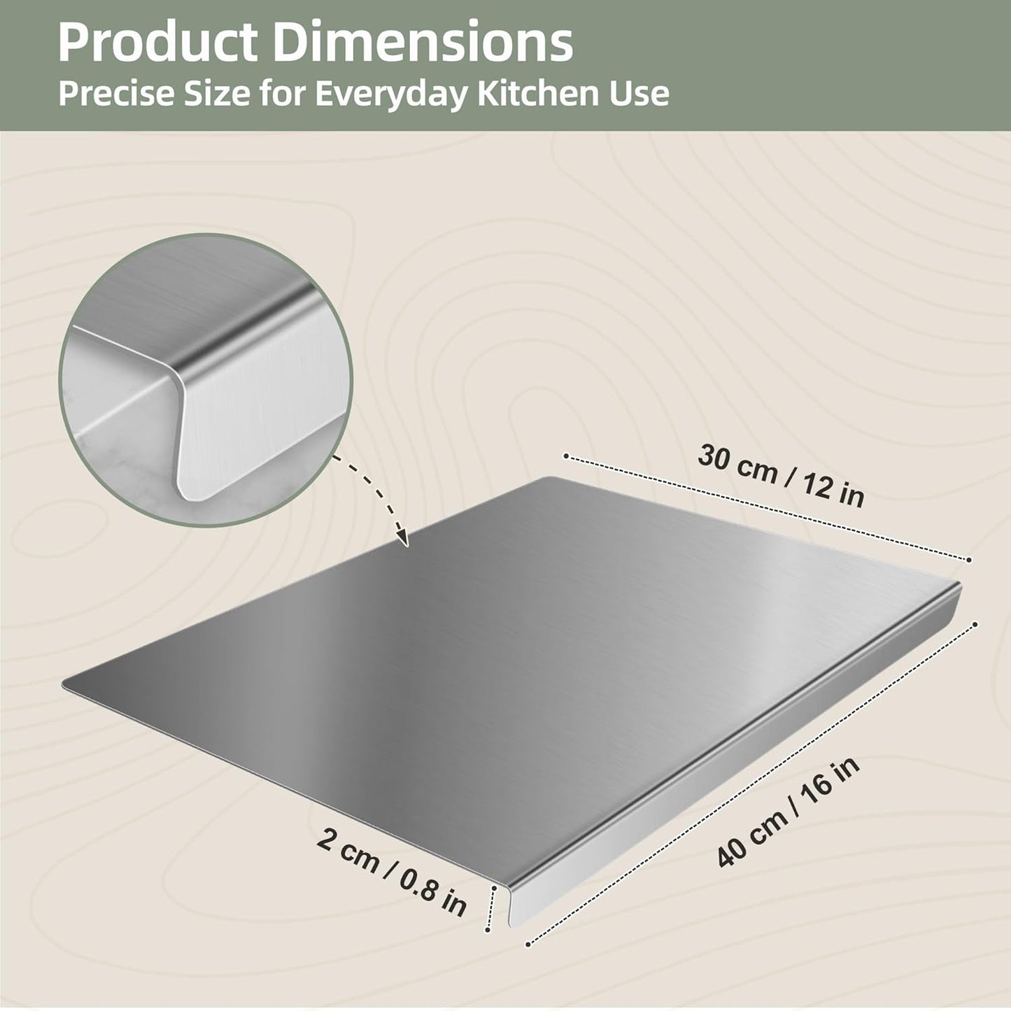 Stainless Steel Cutting Board Set with Lip, 2 Pack 16" & 24" Metal Chopping Boards for Kitchen Countertop, Non-Slip Food Prep Boards for Meat & Vegetables