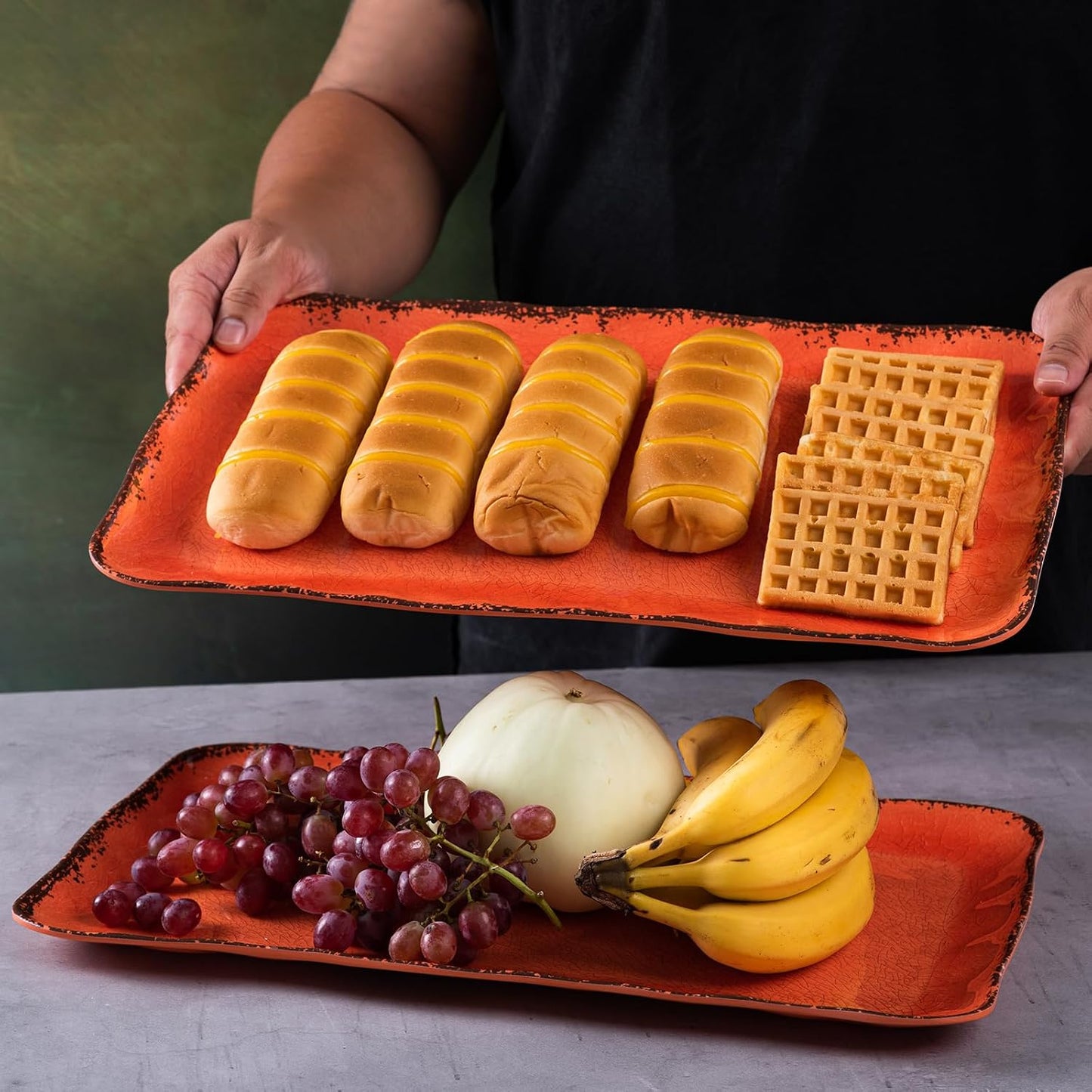 LEHAHA Grilling Prep and Serve Trays, BBQ Serving Platter, Melamine Serving Trays for Food, Set of 2, Great Gift for Father's Day, BBQ Lovers, Prefect for Chrismas Festival and Everyday use.