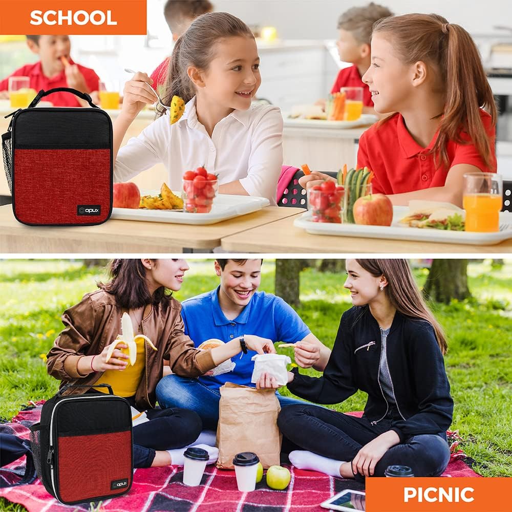 opux Premium Insulated Lunch Box, Soft School Lunch Bag for Kids Boys Girls, Leakproof Small Lunch Pail Men Women Work, Reusable Compact Cooler Tote Lunchbox for Office Adult, Black