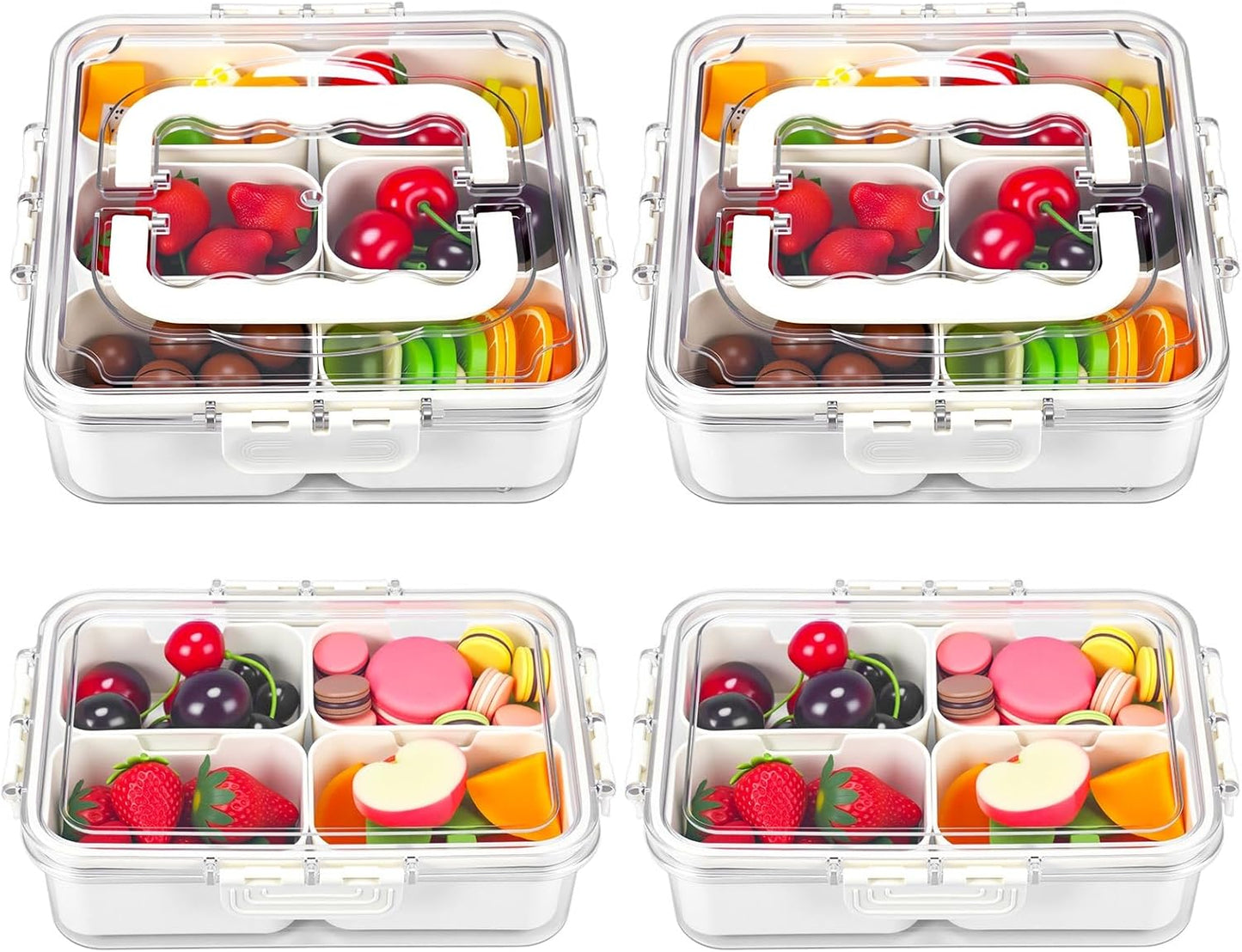 4 Pcs Divided Serving Tray with Lid Snack Box Container Portable Fruit Veggie Tray Charcuterie Container Portable Platter for Candy Fruits Nuts Snack Party Entertaining Picnic