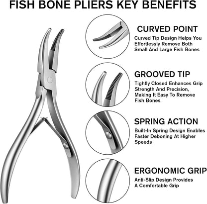 Fish Bone Tweezers with Flat Pin Bone Remover Tweezers
