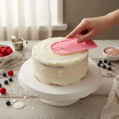 2 Pcs Cake Decoration Icing Smoother, Fondant Smoothing,Plastic Polisher Cake Decorating Tools, Fondant Smoother Set, Icings Scraper Paddle Tool for DIY Cake (5.7" x 3.1", Pink, White)