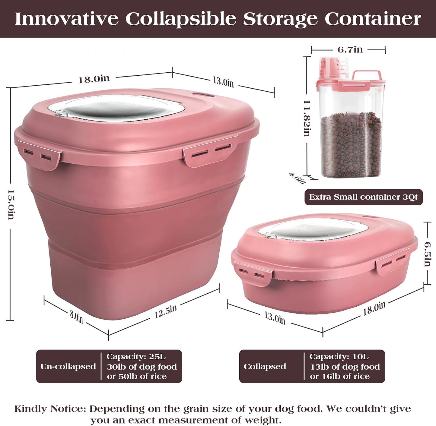 TIOVERY Dog Food Storage Container, Airtight Collapsible 13lb to 30lb Pet Food Container with Flip Top, Rolling Wheel, Scoop and 3L small container for Dog Cat Food and Dry Food of Rice, Flour