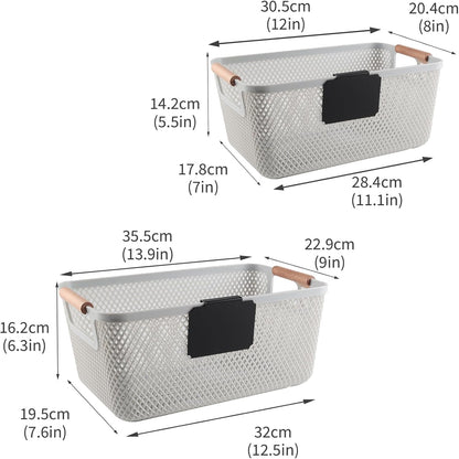 Onion and Potato Storage Baskets,A set of 2 Wooden Handle storage Basket Stackable Plastic Pantry Bins, Multifunctional Organizers for Kitchen, Countertop, and More Vegetable Storage Box (Black-2pack)