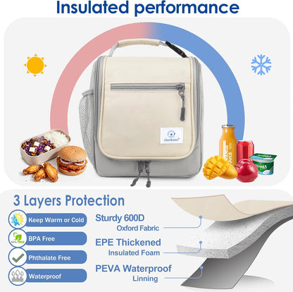 Genteen Kids Lunch Box, Insulated Lunch Bag for Kids, Toddler, Girl, and Boy; Holds Lunch Box, Water Bottle, & Snacks; Easy-Clean Water-Resistant Fabric & Multiple Zippered Pockets (Yellow Blue)