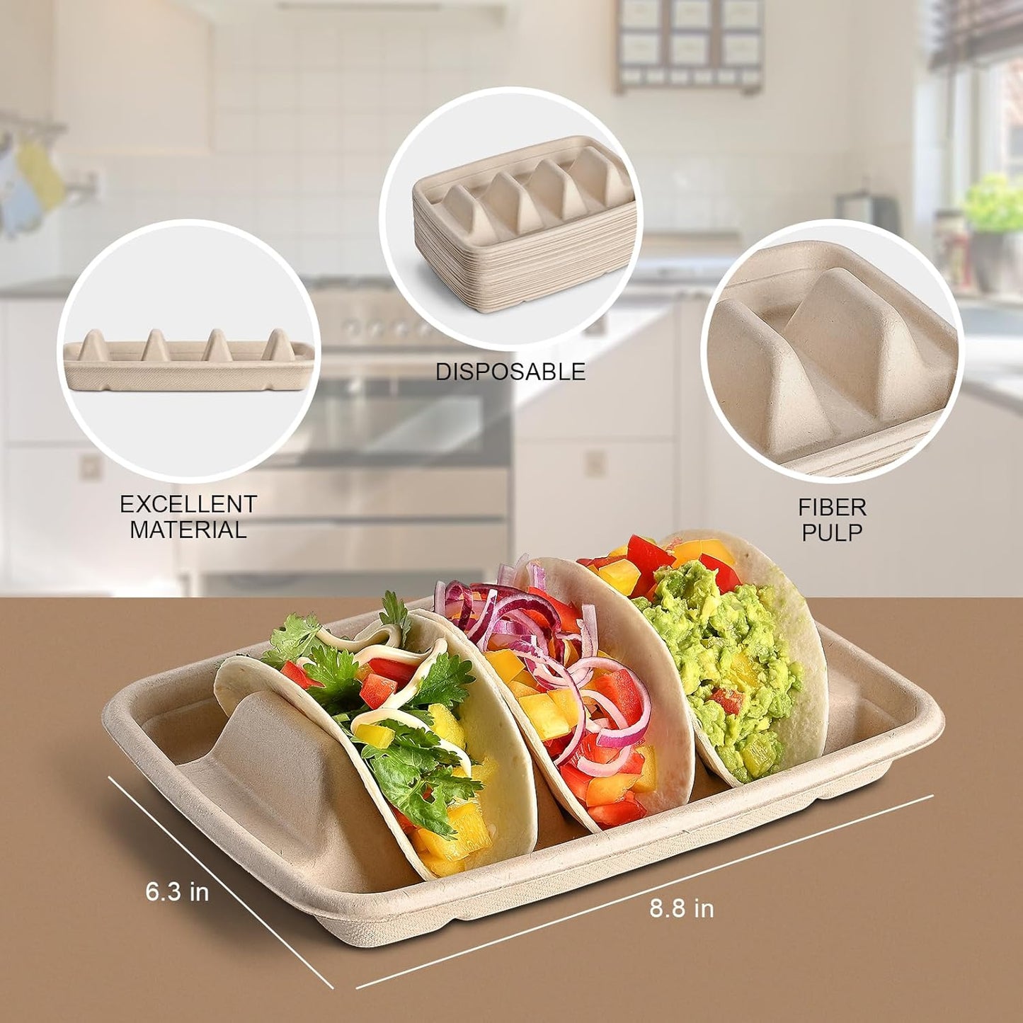 (48PCS) Taco Bar Serving Set for a Party, Disposable Taco Holder Stands, Paper Taco Holders, Taco Stands for 3 Tacos, Taco Bar Serving Dishes, Taco Plate Trays Keep Taco Upright, Taco Party Supplies