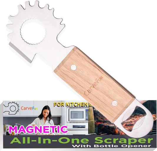 Magnetic BBQ Grill Scraper Tool Beer Bottle Opener Works with Most Grills Griddle Or Oven Grates Bristle Free Grill Grate Cleaner Barbeque BBQ Grill Accessories Stainless Steel for Fridge