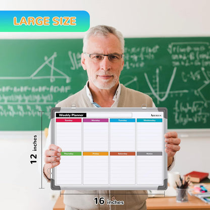 Small Weekly Calendar Dry Erase Whiteboard for Wall, 16" x 12" Magnetic Dry Erase Board, Hanging Double-Sided White Board, Portable Board for List, Kitchen, Planning, Memo, Home, Office
