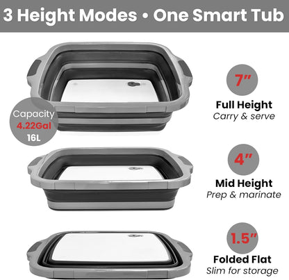 16L Collapsible BBQ Prep Tub Set with Lid, Tray, Tongs & Brush | Prep, Marinate, Carry, Grill & Serve Food in One Organized BBQ System