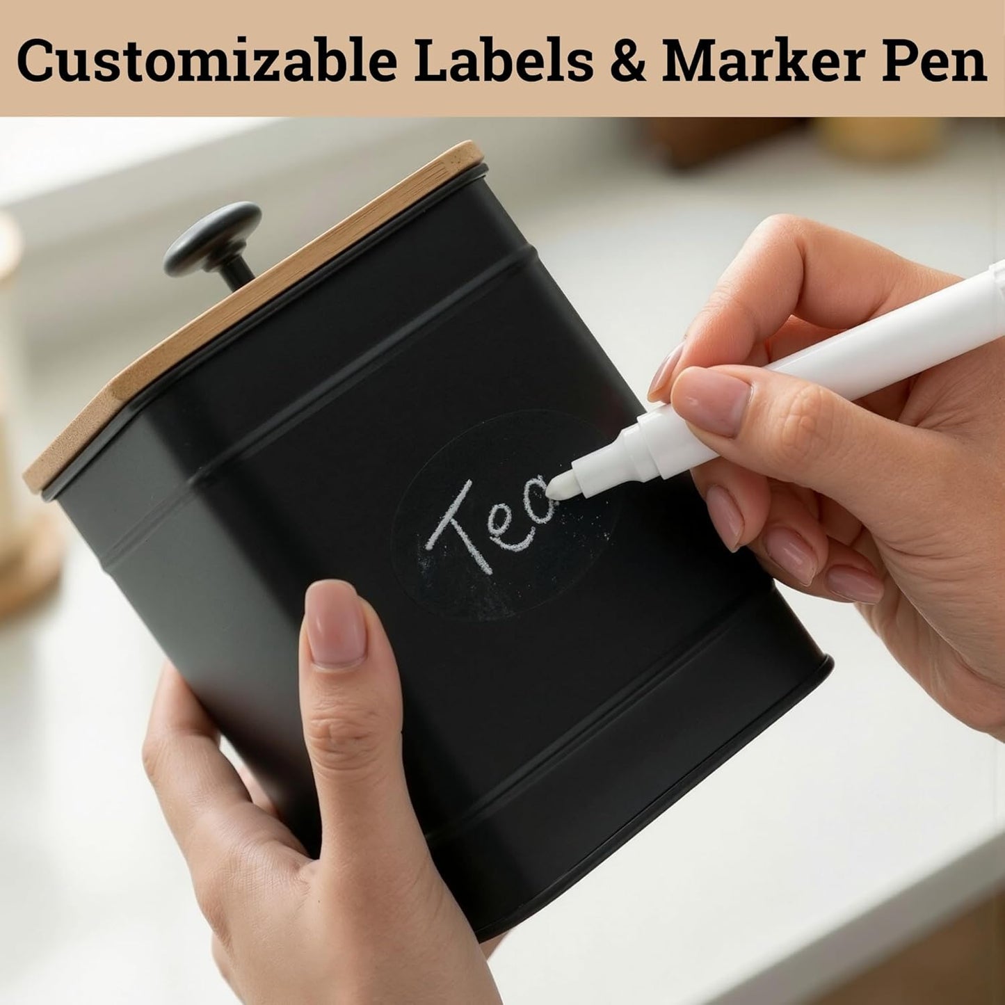 Kitchen Canisters for Countertop Set of 4 with Customizable Chalkboard Labels & Marker Pen - Big Iron Kitchen Canisters with Airtight Lids - Sage Green Canister Set - Flour and Sugar Containers