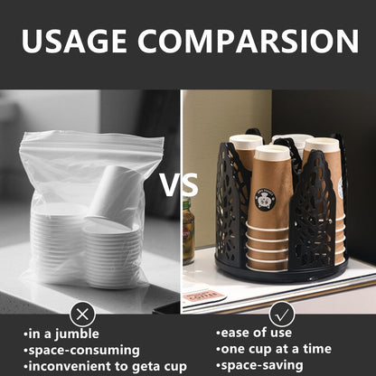 Rotating Paper Cup Dispenser Holder with 4 Compartments, Disposable Coffee Cup Storage & Lid Holder for Countertops, Kitchen, Coffee Stations (White)
