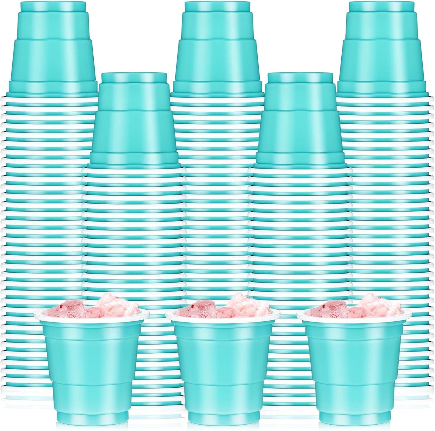 Roshtia 100 Pack 2 oz Plastic Shot Cups, Mini Disposable Shot Glasses 2 oz Wedding Party Cups for Bridal Shower Wedding Party, Beer Taste Serving, Snacks(Black, Gold)