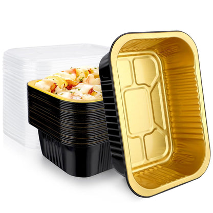 EUSOAR Aluminum Pans with Lids, 50pack 32oz Small Disposable Foil Loaf Cake Food Storage Pans, Catering Party Meal Prep Freezer Drip Pans for Microwave Oven Safe Cooking,Baking,Heating,Takeout