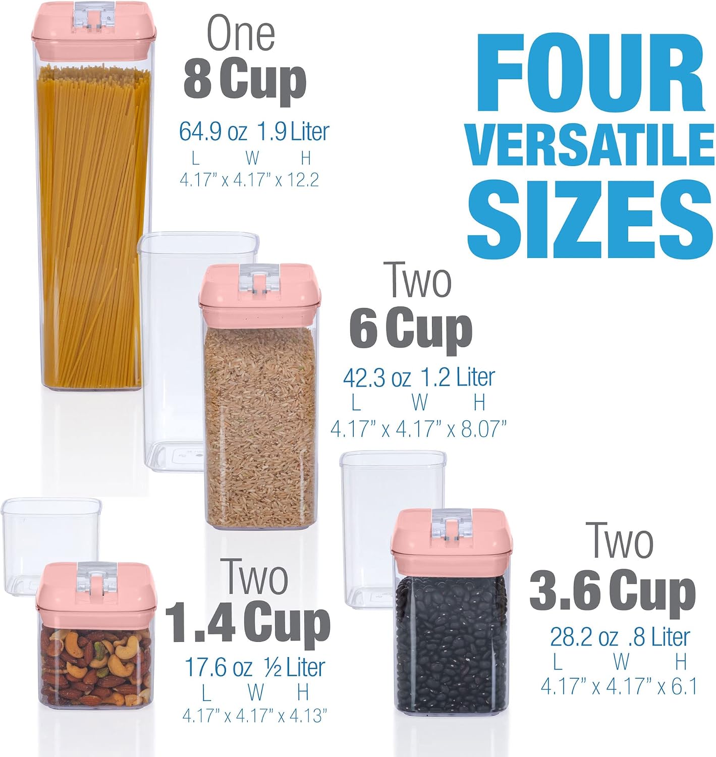 Set of 7 Airtight Food Storage Containers - Pantry Organizer Bins, BPA Free Plastic Containers plus Dry Erase Marker and Labels, White