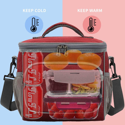 FlowFly Insulated Reusable Lunch Bag Adult Large Lunch Box for Women and Men with Adjustable Shoulder Strap,Front Zipper Pocket and Dual Large Mesh Side Pockets,Cherry - Colors A