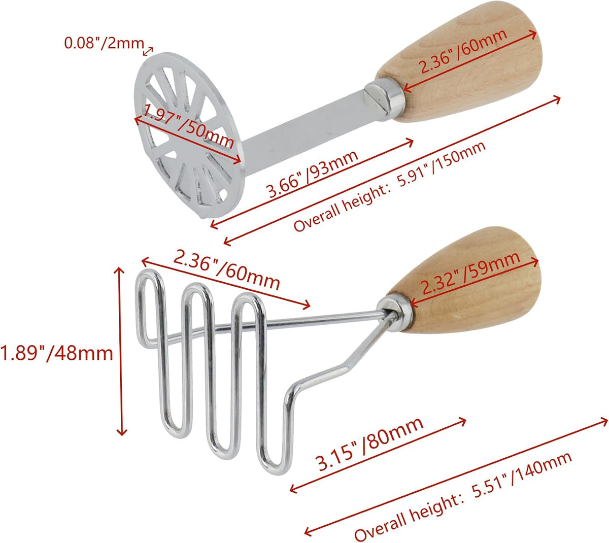 5.9" Mini Potato Masher,Avocado Masher with Wood Non Slip Handle