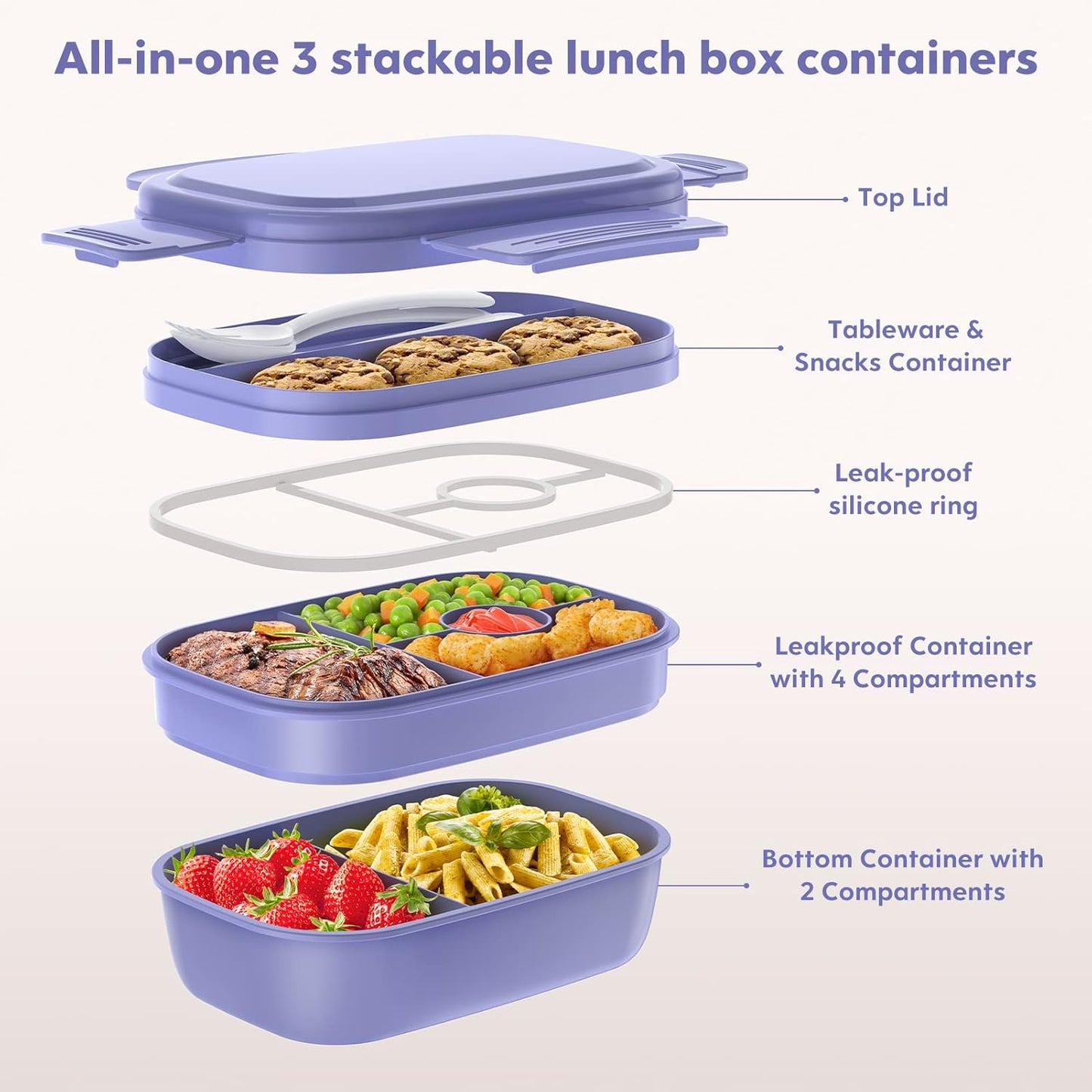 Modern Adult Lunch Box, Stackable Lunch Containers, Minimalist Design Bento Box with Utensil Set - Leak-Proof for Dining Out, Work, School, Picnic