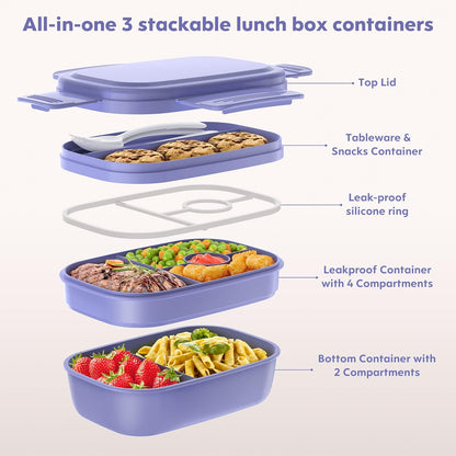 Modern Adult Lunch Box, Stackable Lunch Containers, Minimalist Design Bento Box with Utensil Set - Leak-Proof for Dining Out, Work, School, Picnic
