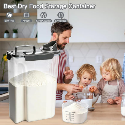 Komzon Rice Storage Containers, Rice dispenser with Pouring Spout Portable Handle for Flour, Pasta, Grain and Baking, Pet Dog Cat Bird Food Container 20 LB Grey