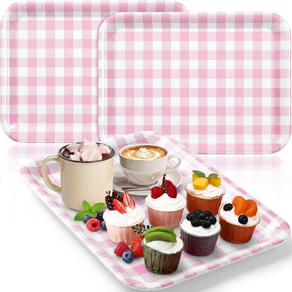 Vesici 3 Pcs Cherry Bow Serving Trays 13 x 10 Inch Pink Bow Cherry Melamine Platters Reusable Rectangular Serving Dishes for Coquette Wedding Baby Shower Birthday Party Sharing Snack Fruit Dessert