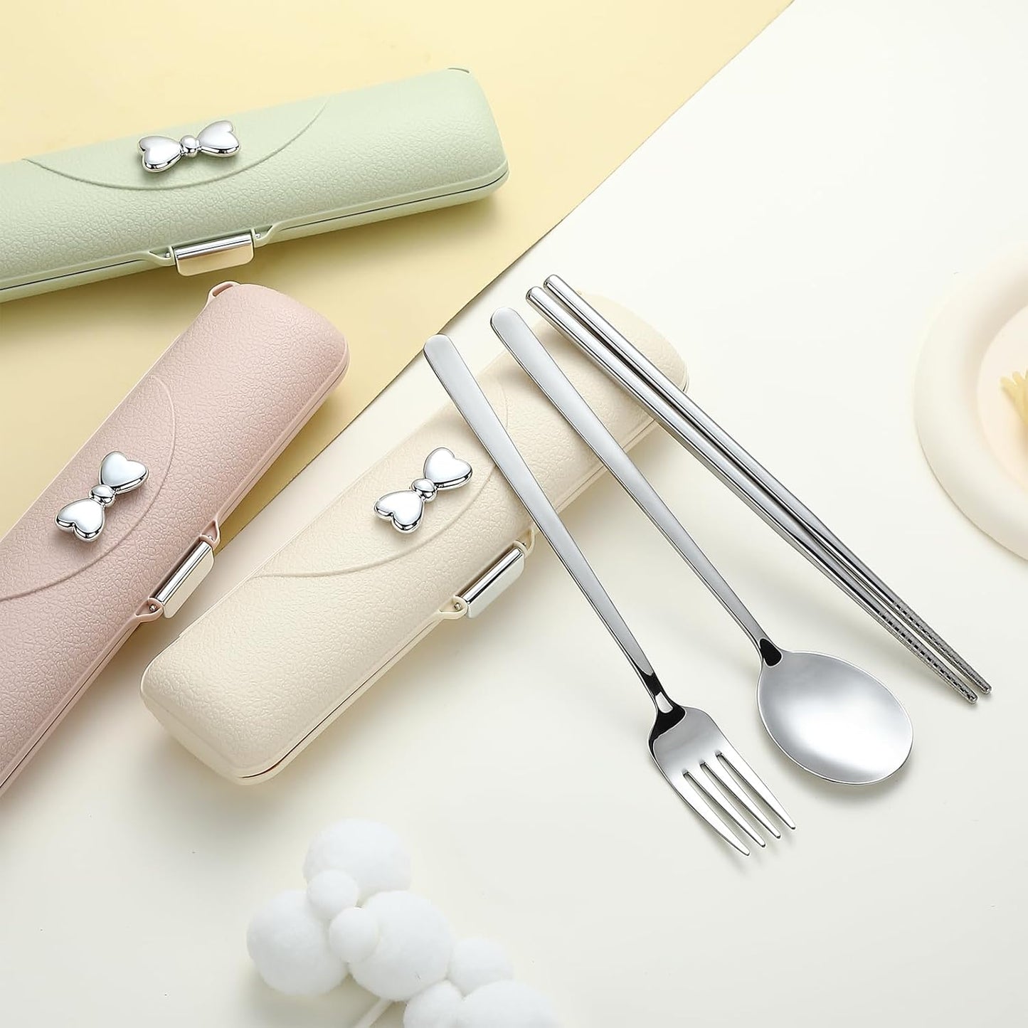 DEVICO Travel Silverware Set with Case, Portable Lunch Utensils Set for Work, Reusable Travel Cutlery Set, 18/8 Stainless Steel Flatware for Caming School Picnic, Dishwasher Safe (Pink)