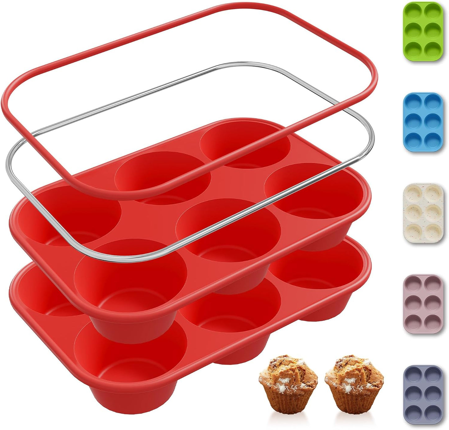 2 Pack 12 Cups Silicone Muffin Pan with Metal Reinforced Frame Regular Size Silicone Molds Cupcake Cake Baking Pans Cookie Baking Chocoflan Cupcake Mold Nonstick Muffin Tin Home Baking Supplies