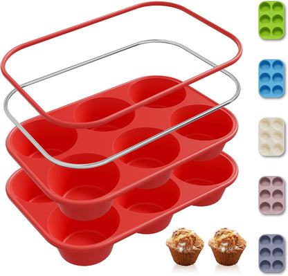 2 Pack 12 Cups Silicone Muffin Pan with Metal Reinforced Frame Regular Size Silicone Molds Cupcake Cake Baking Pans Cookie Baking Chocoflan Cupcake Mold Nonstick Muffin Tin Home Baking Supplies