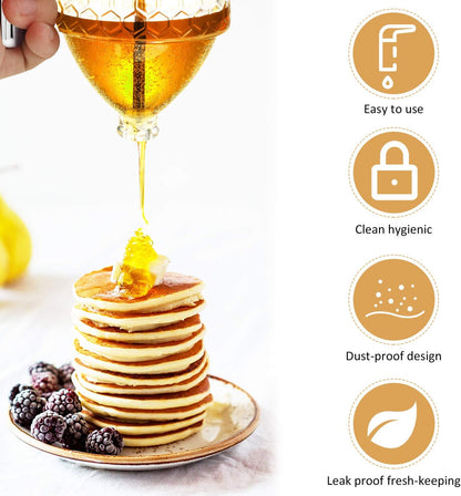 Boao Acrylic Honey Dispenser with Stand Comb Shaped Honey Pot, No Drip Syrup and Sugar Jar Pot with High Capacity Pourer Dispenser
