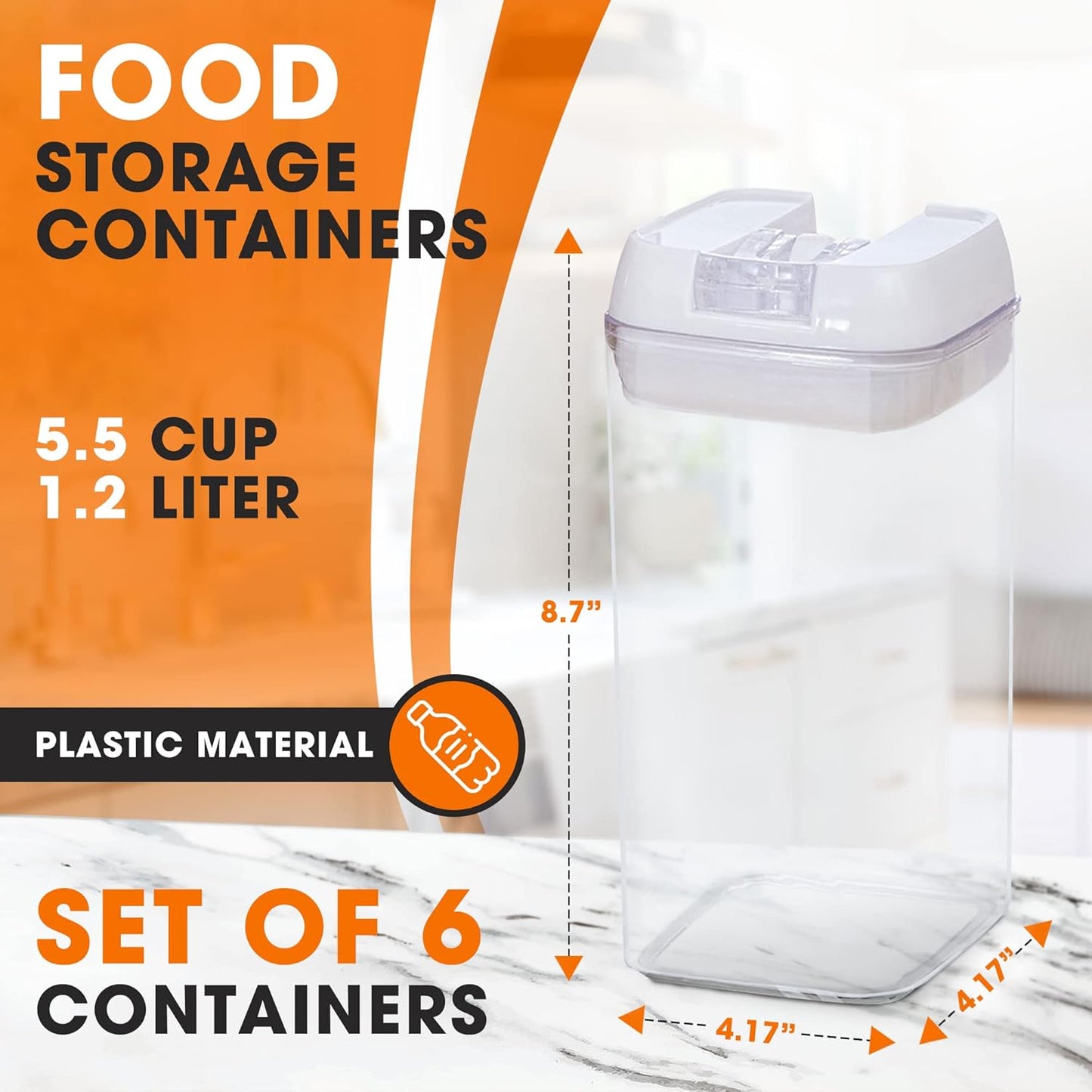 Set of 6 Airtight Food Storage Containers - Pantry Organizer Bins, BPA Free Plastic Containers plus Dry Erase Marker and Labels, Pink