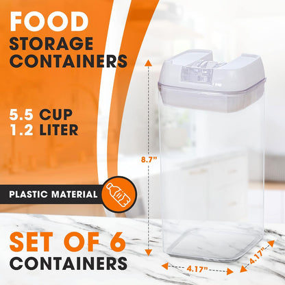Set of 6 Airtight Food Storage Containers - Pantry Organizer Bins, BPA Free Plastic Containers plus Dry Erase Marker and Labels, Pink