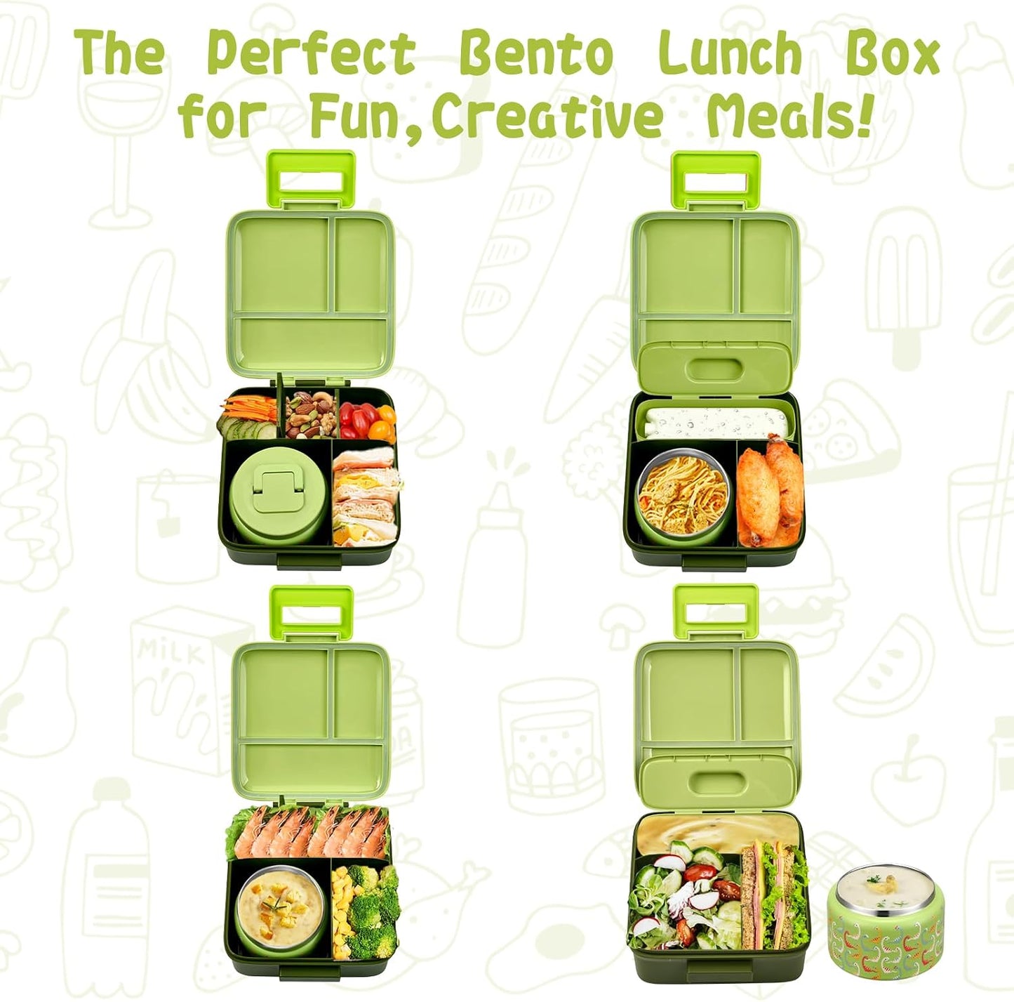 JXXM Bento Lunch Box for Kids With 8oz Soup thermo,Leak-proof Lunch Containers with 5 Compartment,thermo Food Jar and Lunch Bag, Food Containers for School (A-Blue(Extreme Locomotive))