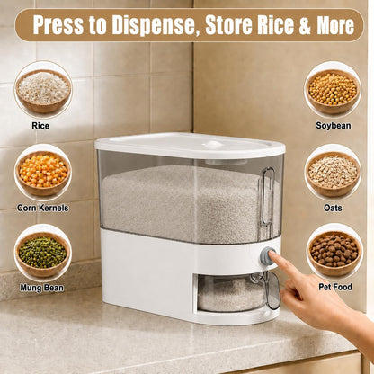 Rice Storage Container with Measuring Cup, Food Grain Dispenser for Dry Goods, Multi-Purpose Kitchen Pantry Storage Box (Transparent-10 pounds)
