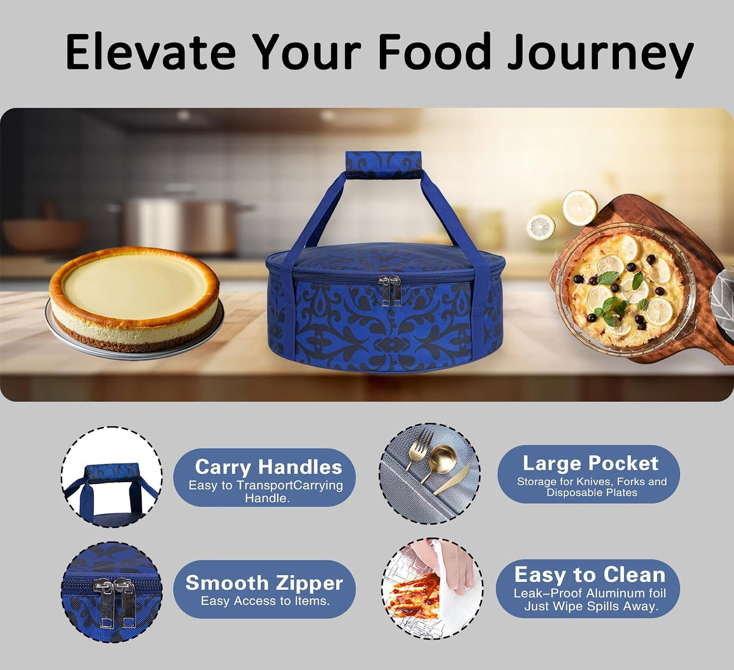 Round Insulated Pie Carrier – Thermal Portable Lunch Transport Cheesecake Cake Dish Container Bag Keep Food Hot/Cold/Fresh for Potlucks Parties Gathering/Cookouts/Church Dinner/Outdoor Events-Red
