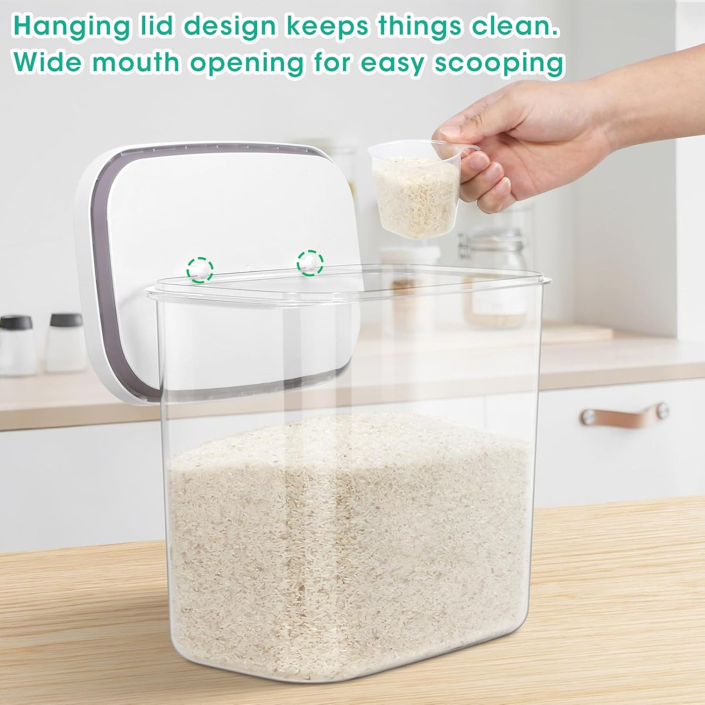 TBMax Large Airtight Food Container 6 Qt with Pop Up Lid & Measuring Cup for Rice, Flour, Cereal, Sugar, or Pet Food Storage, Rectangular Tall Food Storage Bin for Kitchen Pantry Organization