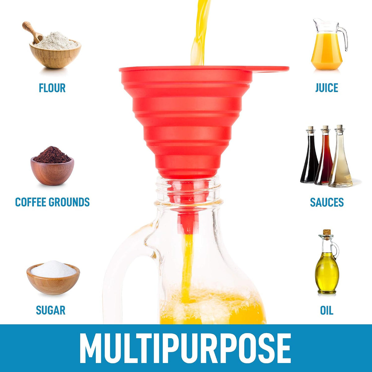 Zulay Kitchen 3-Piece Plastic Funnel Set - Large, Medium, and Small Kitchen Funnels Pouring Spout - for Filling Bottles Water Liquid, Protein Powder, Food Grade Cooking, Drink, Paint, Lotion, Kids