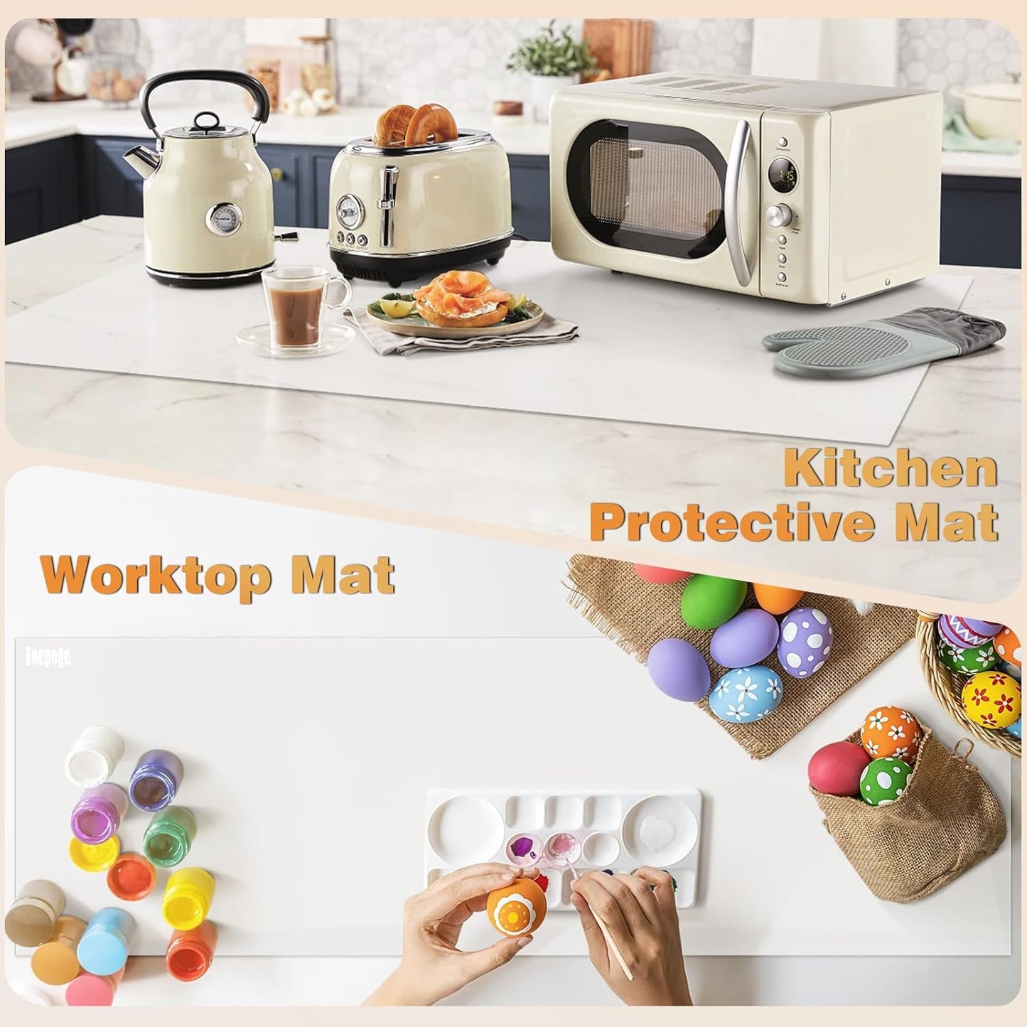 49.2" x 15.7" Large Silicone Mat for Kitchen Counter Protector, Cuttable Silicon Countertop Protector Mat Heat Resistant Mats for Countertop, Cut to Fit Placemat Ship Roll by Foepoge, Black