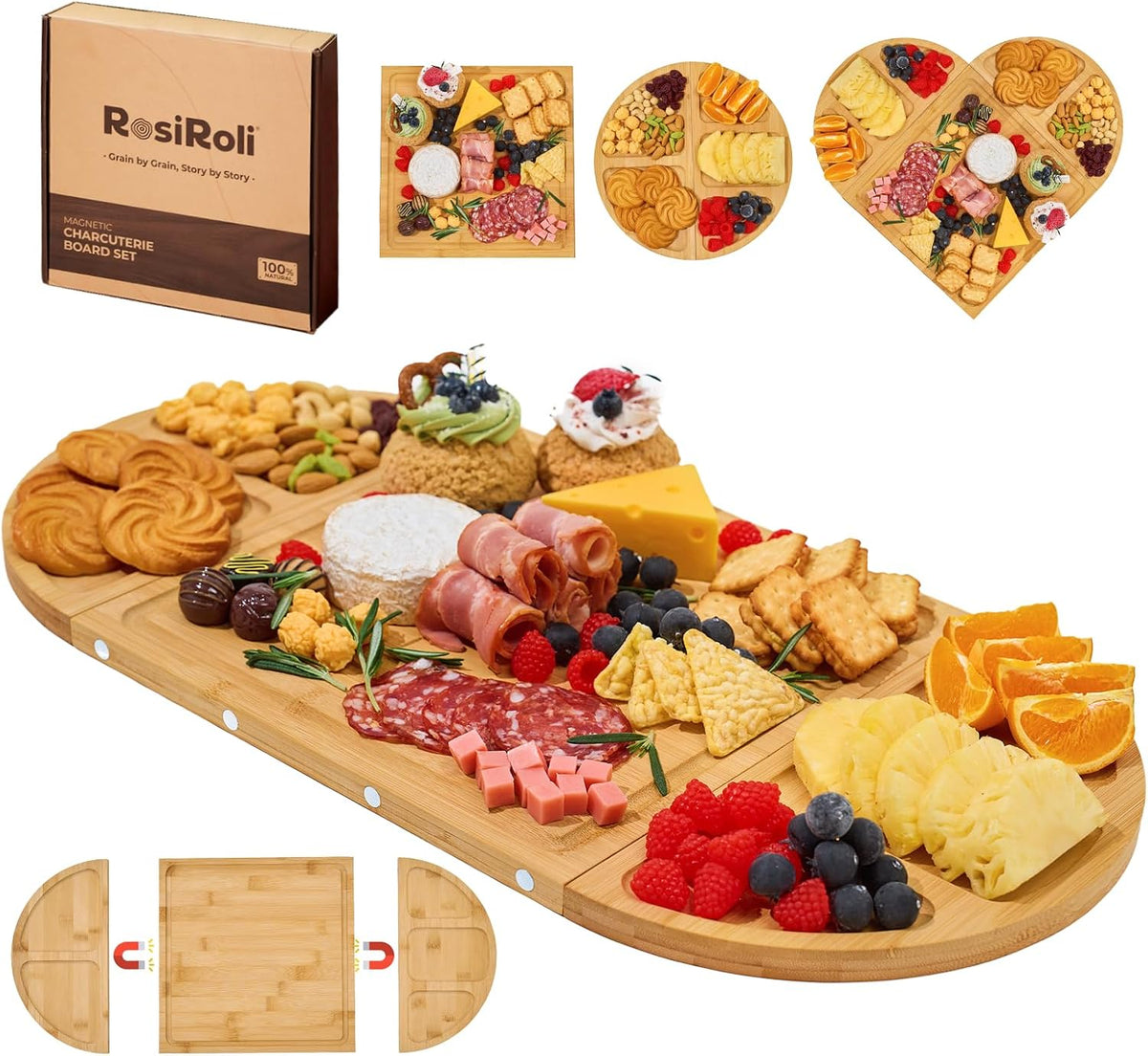 Magnetic Bamboo Charcuterie Board Set, 3-Piece Serving Tray