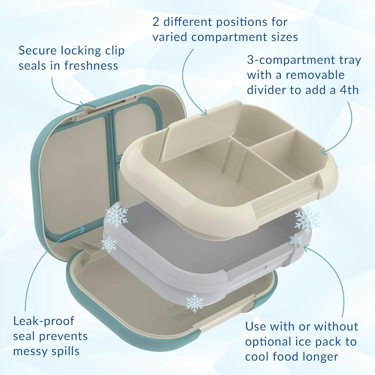 Bentgo Chill Max Leak-Proof XL Lunch Box - Included Ice Pack Keeps Food Cold; 5-Cup Capacity for Adults & Ages 8+, 3 or 4 Compartment Bento Box, BPA-Free, Dishwasher Safe (Bone & Glacier Blue)