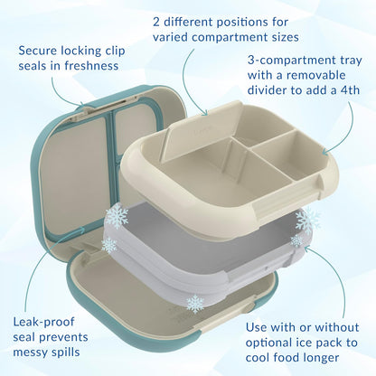 Bentgo Chill Max Leak-Proof XL Lunch Box - Included Ice Pack Keeps Food Cold; 5-Cup Capacity for Adults & Ages 8+, 3 or 4 Compartment Bento Box, BPA-Free, Dishwasher Safe (Bone & Glacier Blue)