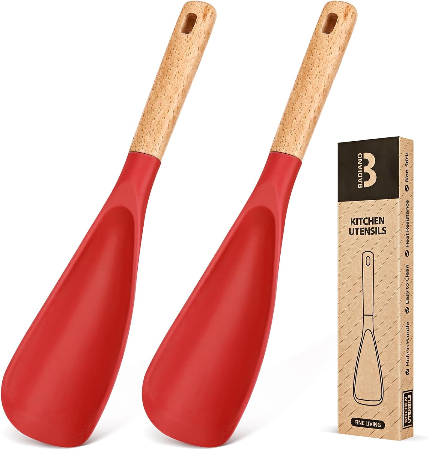Cooking Spoon for Nonstick Cookwares, Great for Cooking and Serving Sturdy BPA-Free Matte Silicone, Wood Handle Spoon for Mixing, Scoop, and Scrape (Black & Grey, 11.4 inch)