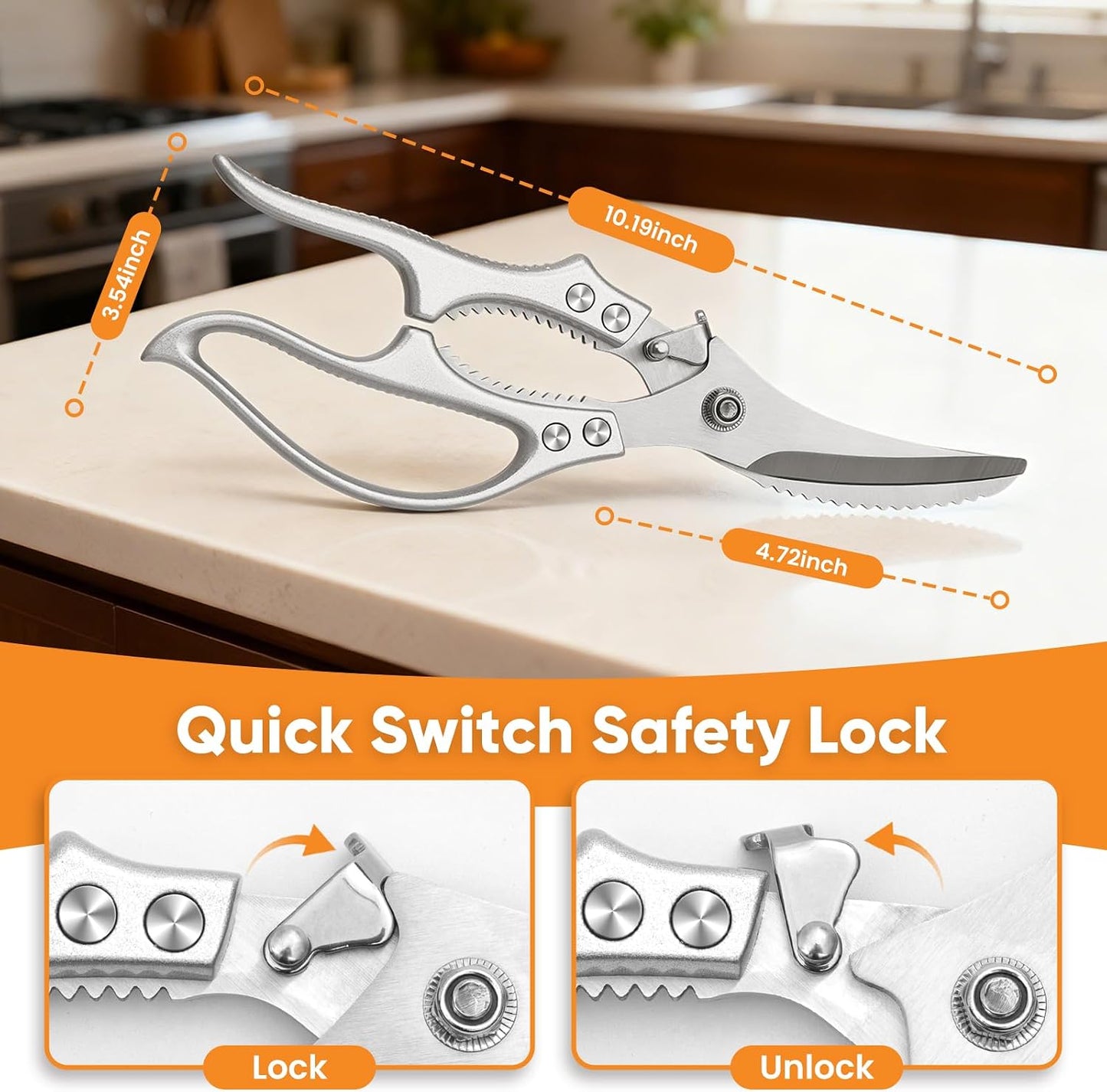 Kitchen Scissors Food Cutting: Heavy Duty Poultry Meat Shears - Stainless Steel All Purpose for Home Cooking & Restaurant
