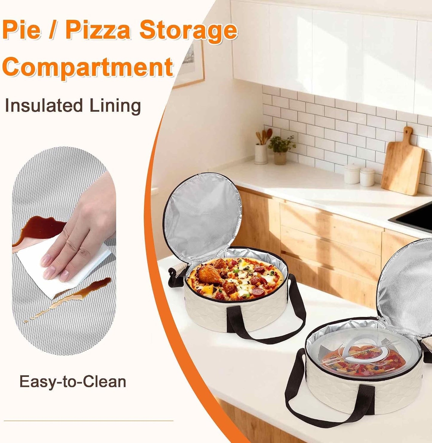 Trunab Round Insulated Casserole Carrier, Pie Carriers for Transport, Casserole Carriers for Hot or Cold Food, Round Lunch Box for Picnics, Camping, Party, with Extra Pocket for Cutlery