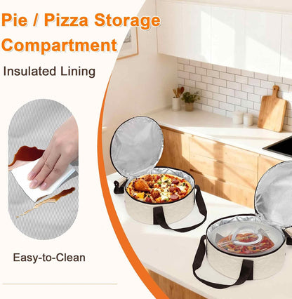 Trunab Round Insulated Casserole Carrier, Pie Carriers for Transport, Casserole Carriers for Hot or Cold Food, Round Lunch Box for Picnics, Camping, Party, with Extra Pocket for Cutlery