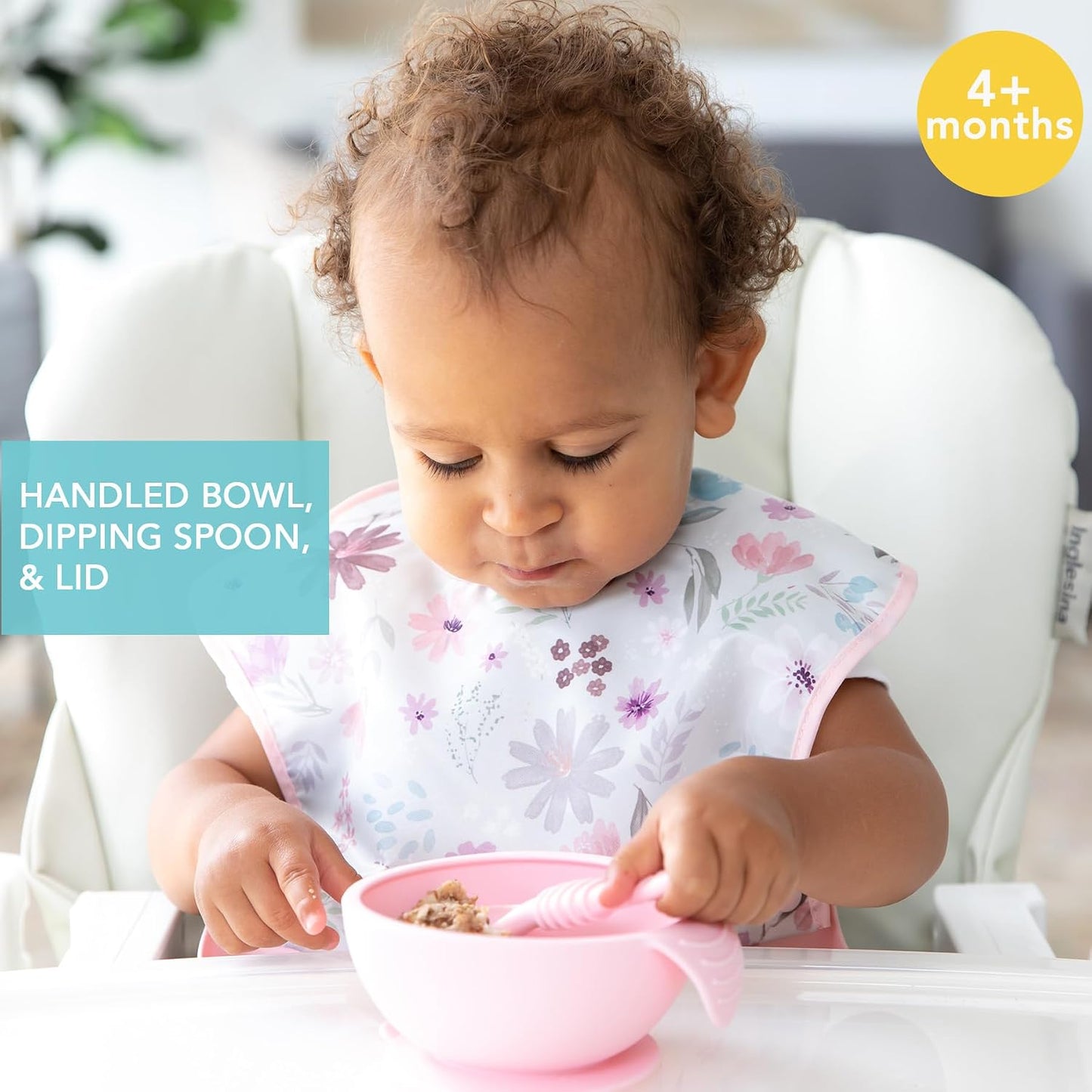 Bumkins Baby Bowl, Silicone Feeding Set with Suction for Baby and Toddler, Includes Spoon and Lid, First Feeding Set, Training Essentials for Baby Led Weaning for Babies 4 Months Up, Sage