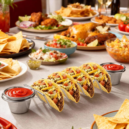 Taco Holders Set of 2,Stainless Steel Taco Holder with Sauce Cup,Taco Stand for 8 Tacos,Taco Trays for Home Kitchen Bar Party
