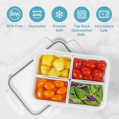 carrotez Food Storage Containers with 3 Removable Compartments, Food Prep Container with Airtight Lids, Portion Control Container, Microwave Safe, Reusable, 4.64 Cup (1100ml)